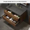 800mm Wall Mounted Bathroom Vanity Concrete Single Sink with Charging Station in Walnut