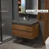 800mm Wall Mounted Bathroom Vanity Concrete Single Sink with Charging Station in Walnut