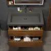 800mm Wall Mounted Bathroom Vanity Concrete Single Sink with Charging Station in Walnut