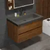 800mm Wall Mounted Bathroom Vanity Concrete Single Sink with Charging Station in Walnut