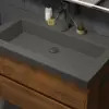 800mm Wall Mounted Bathroom Vanity Concrete Single Sink with Charging Station in Walnut
