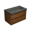 800mm Wall Mounted Bathroom Vanity Concrete Single Sink with Charging Station in Walnut