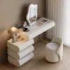 Humply White Leather Make-up Vanity Set with Mirror