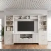 Picture of 2900mm Fluted Wood Storage 4-Piece Entertainment Center with Bookshelf White TV Stand