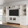 Picture of 2900mm Fluted Wood Storage 4-Piece Entertainment Center with Bookshelf White TV Stand