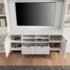 Picture of 2900mm Fluted Wood Storage 4-Piece Entertainment Center with Bookshelf White TV Stand