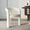 Modern Off White Boucle Dining Chair with Curved Back & Upholstered Legs, 2 Pieces