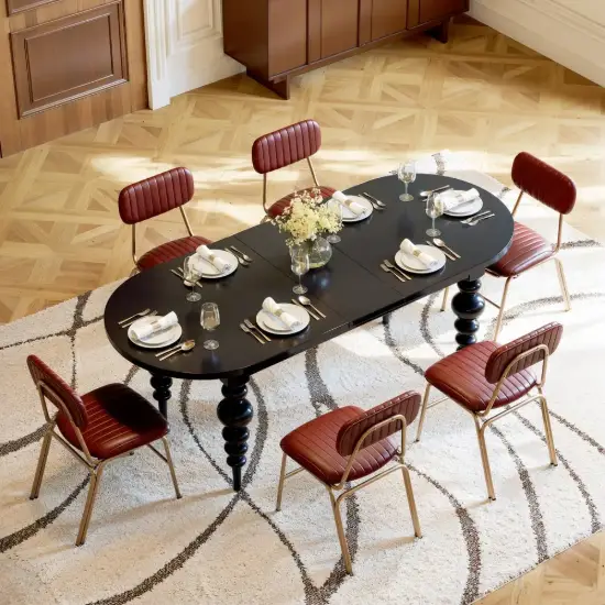 Mid-Century Modern 170 - 200 cm Extendable Black Oval Dining Table, Seats 4–8
