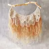 Large Handmade Boho Woven Raffia Wood Tapestry Natural Cotton Macrame Wall Hanging
