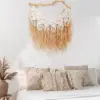 Large Handmade Boho Woven Raffia Wood Tapestry Natural Cotton Macrame Wall Hanging