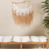 Large Handmade Boho Woven Raffia Wood Tapestry Natural Cotton Macrame Wall Hanging