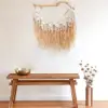 Large Handmade Boho Woven Raffia Wood Tapestry Natural Cotton Macrame Wall Hanging