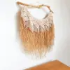 Large Handmade Boho Woven Raffia Wood Tapestry Natural Cotton Macrame Wall Hanging