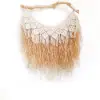 Large Handmade Boho Woven Raffia Wood Tapestry Natural Cotton Macrame Wall Hanging