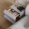Humply Grey Faux Leather 2-Drawer Nightstand with Charging Station