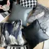 Modern Blue and Grey Faux Fur Throw Pillowcase Black velvet Throw Pillow Cover