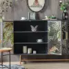 1800mm Modern Painted Sideboard Buffet with Glass Doors and Shelves