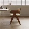Archic Walnut Wood Dining Chair with Rattan Upholstery, 1 Piece