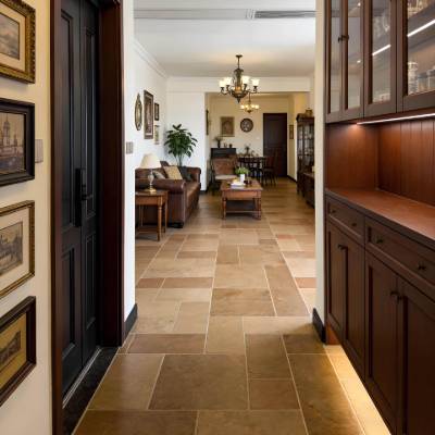 Limestone Look Non-Slip Floor Tile, Natural Vintage French Style, Outdoor Courtyard