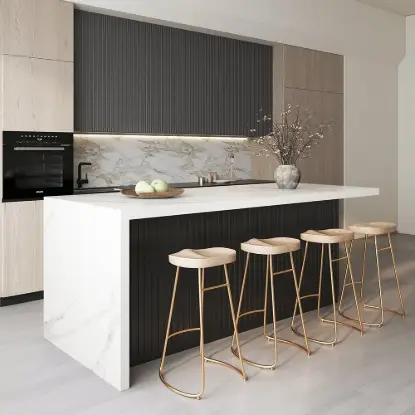 Picture of Modern 180 cm Wood Kitchen Island with Storage, White & Black