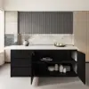 Modern 180 cm Wood Kitchen Island with Storage, White & Black