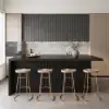 183 cm Kitchen Islands Marble Veneered Top Black Modern with Storage Kitchen Cabinet