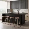 183 cm Kitchen Islands Marble Veneered Top Black Modern with Storage Kitchen Cabinet