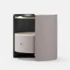 Gray Round Leather Bedside Table with Sintered Stone Glass Top