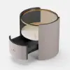 Gray Round Leather Bedside Table with Sintered Stone Glass Top