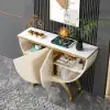 Modern Gold Console Table Sintered Stone Top Entryway Storage Cabinet with Doors – White