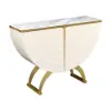 Modern Gold Console Table Sintered Stone Top Entryway Storage Cabinet with Doors – White