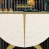Modern Gold Console Table Sintered Stone Top Entryway Storage Cabinet with Doors – White