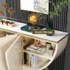 Modern Gold Console Table Sintered Stone Top Entryway Storage Cabinet with Doors – White