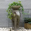 660mm Outdoor Elephant Sculpture Resin Garden Statue Planter Bird Bath Figurine in Green