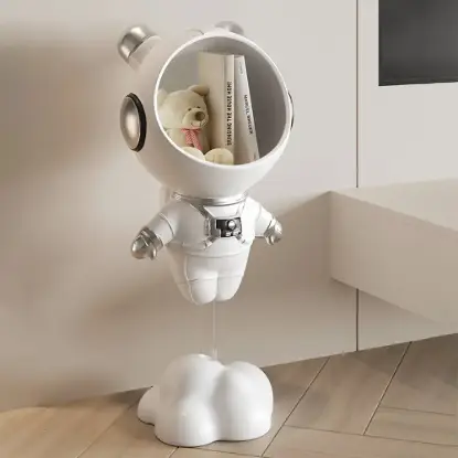 Astronaut Resin Figurine Gold Floating Side Table with Storage – White