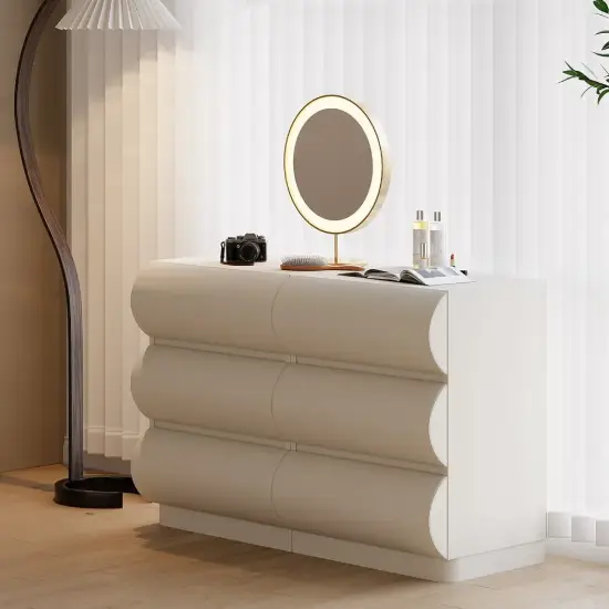 Humply 100 cm White Leather 6-Drawer Dresser