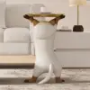 Modern 381 mm White Cat Resin End Table with Gold Tray Top