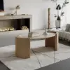 110 cm Japandi Oval Travertine Stone Top Coffee Table
