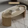 110 cm Japandi Oval Travertine Stone Top Coffee Table