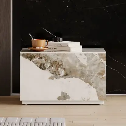 Picture of Sintered Stone 1-Drawer Bedside Table – White Nightstand