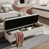 Modern White PU Leather Bedroom Flip Top Storage Bench with Gold Stainless Steel Legs