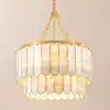 Coastal 5-Light Capiz Shell 2 Tiered Faceted Chandelier Pendant Light in Gold & White
