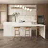 Modern 205 - 270 cm Extendable Marble Pattern Kitchen Island with Doors & Drawers, White – Lsland Doorsdrawers Top