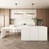 Modern 205 - 270 cm Extendable Marble Pattern Kitchen Island with Doors & Drawers, White – Lsland Doorsdrawers Top