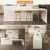 Modern 205 - 270 cm Extendable Marble Pattern Kitchen Island with Doors & Drawers, White – Lsland Doorsdrawers Top