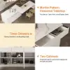Modern 205 - 270 cm Extendable Marble Pattern Kitchen Island with Doors & Drawers, White – Lsland Doorsdrawers Top
