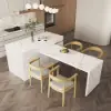 Modern 205 - 270 cm Extendable Marble Pattern Kitchen Island with Doors & Drawers, White – Lsland Doorsdrawers Top