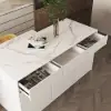 Modern 205 - 270 cm Extendable Marble Pattern Kitchen Island with Doors & Drawers, White – Lsland Doorsdrawers Top