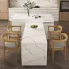 Modern 205 - 270 cm Extendable Marble Pattern Kitchen Island with Doors & Drawers, White – Lsland Doorsdrawers Top
