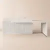 Modern 205 - 270 cm Extendable Marble Pattern Kitchen Island with Doors & Drawers, White – Lsland Doorsdrawers Top